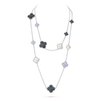 [Perlaura Jewelry ]CLOVER 16 MOTIF CHALCEDONY MOP SILVER NECKLACE
