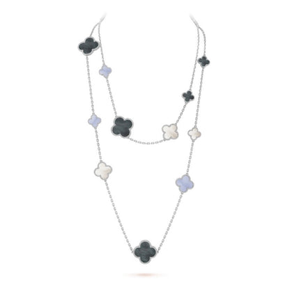 [Polaidi Jewelry]CLOVER 16 MOTIF CHALCEDONY MOP SILVER NECKLACE