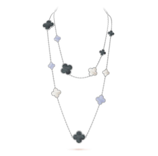 [Polaidi Jewelry]CLOVER 16 MOTIF CHALCEDONY MOP SILVER NECKLACE