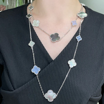 [Polaidi Jewelry]CLOVER 16 MOTIF CHALCEDONY MOP SILVER NECKLACE