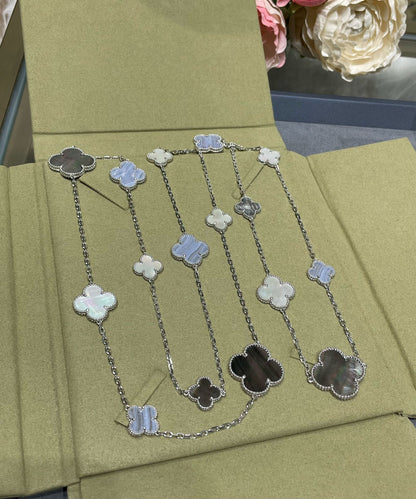 [Polaidi Jewelry]CLOVER 16 MOTIF CHALCEDONY MOP SILVER NECKLACE