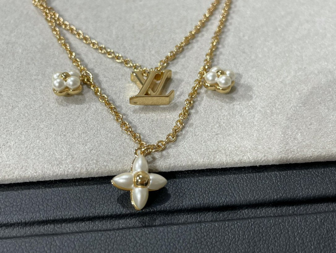 [：Polaidi Jewelry]FLOWERGRAM GOLD白蝶貝二重ネックレス