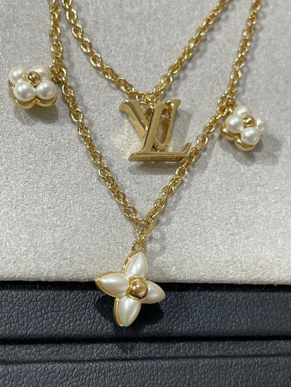 [：Polaidi Jewelry]FLOWERGRAM GOLD白蝶貝二重ネックレス