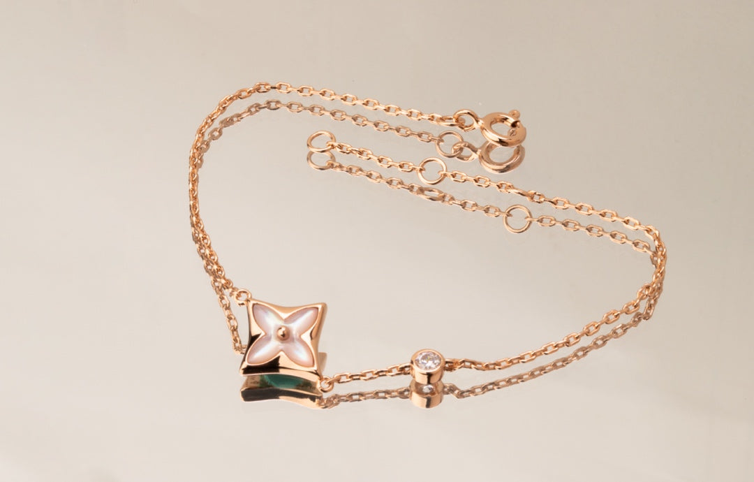 [Polaidi Jewelry]STAR PINK MOP 1 DIAMOND PINK GOLD NECKLACE