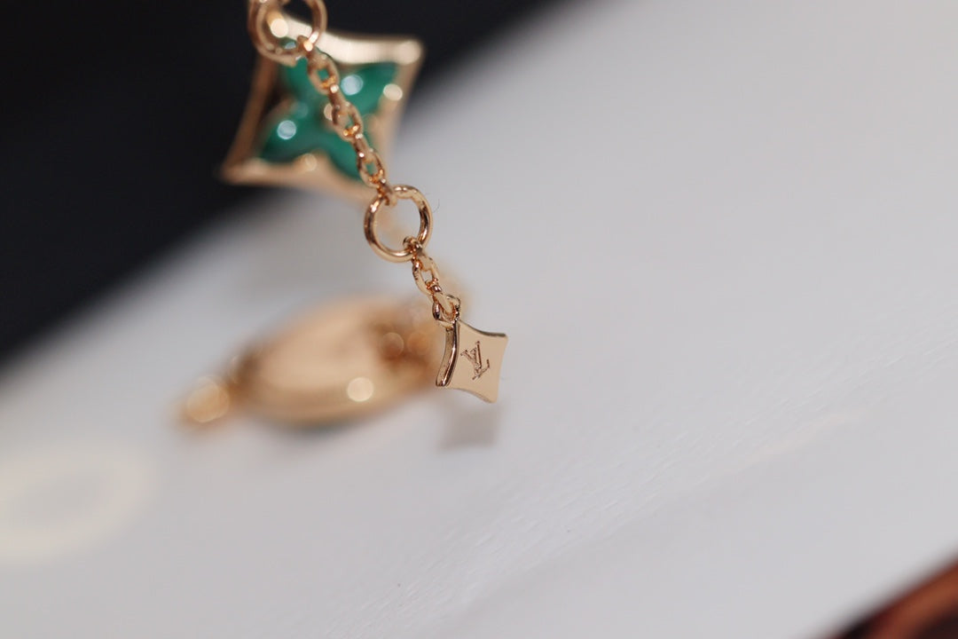 [Polaidi Jewelry]STAR AND SUN 4 MOTIF PINK GOLD MALACHITE BRACELET