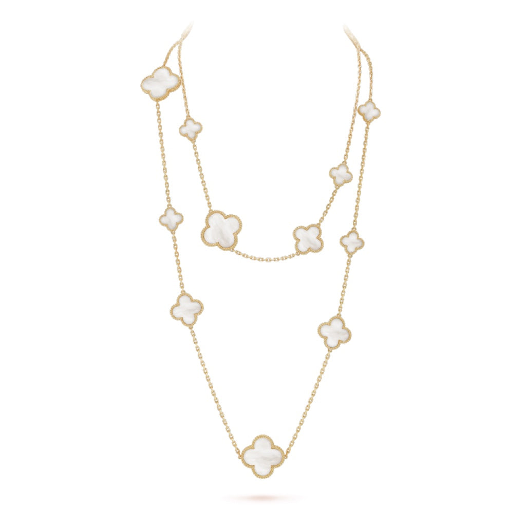 [：Polaidi Jewelry]クローバー 16モチーフ 白蝶貝 ゴールド ネックレス