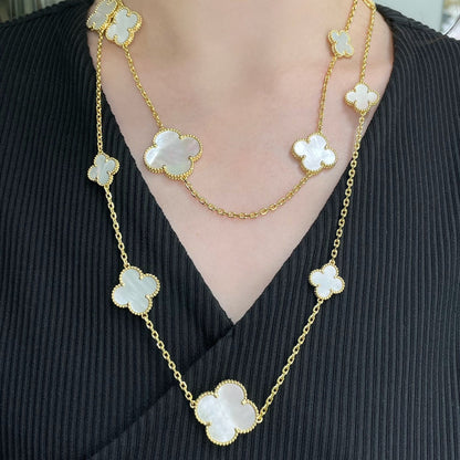 [：Polaidi Jewelry]クローバー 16モチーフ 白蝶貝 ゴールド ネックレス