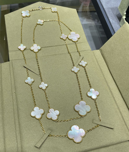 [：Polaidi Jewelry]クローバー 16モチーフ 白蝶貝 ゴールド ネックレス