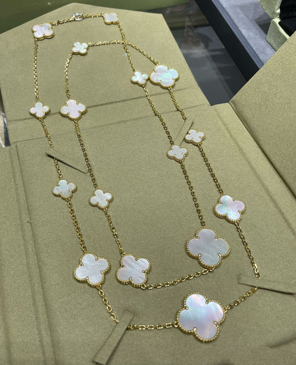[：Polaidi Jewelry]クローバー 16モチーフ 白蝶貝 ゴールド ネックレス
