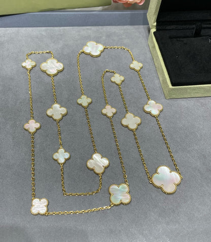 [Polaidi Jewelry]CLOVER 16 MOTIF WHITE MOP GOLD NECKLACE