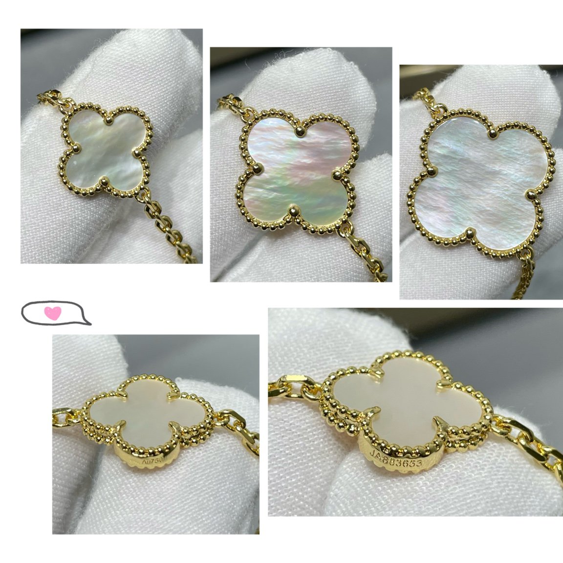 [：Polaidi Jewelry]クローバー 16モチーフ 白蝶貝 ゴールド ネックレス