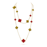 [Perlaura Jewelry ]CLOVER 16 MOTIF CARNELIAN TIGER EYE ROSE GOLD NECKLACE