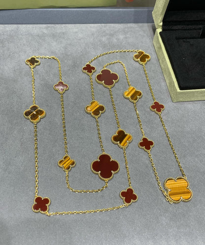 [Polaidi Jewelry]CLOVER 16 MOTIF CARNELIAN TIGER EYE ROSE GOLD NECKLACE