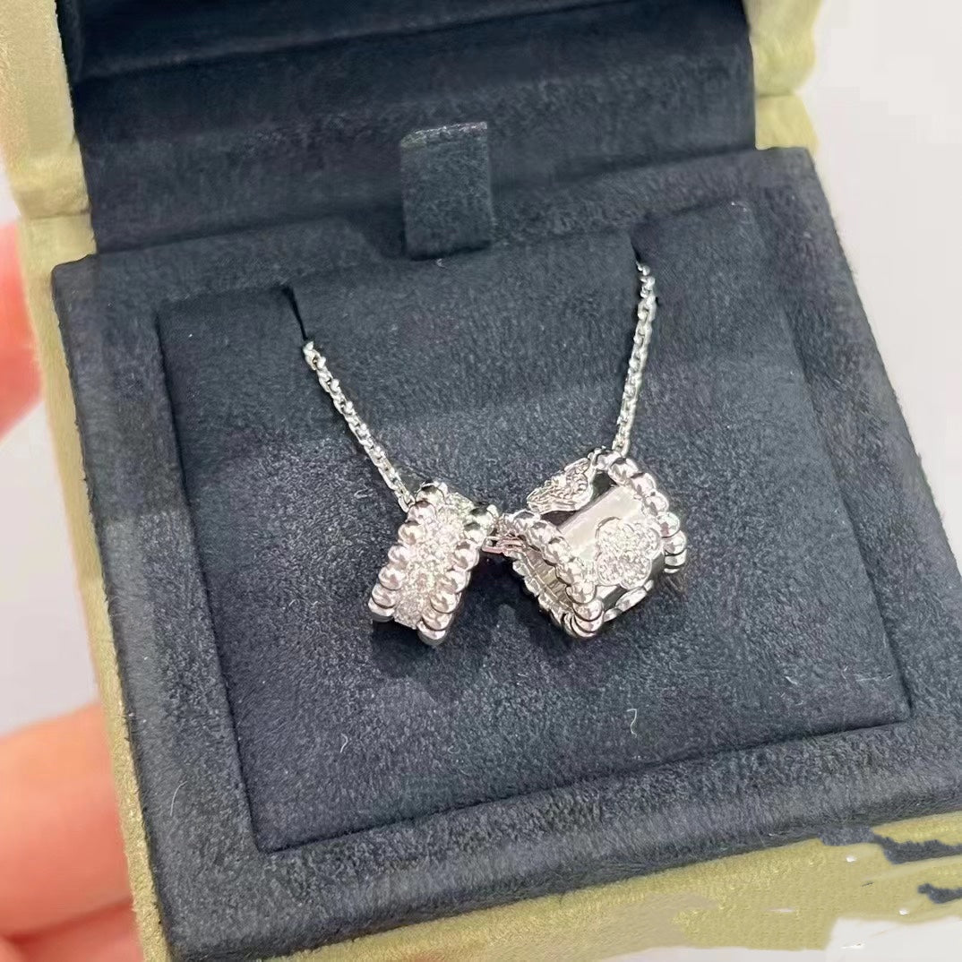 [Polaidi Jewelry]PERLEE DOUBLE PENDANT SILVER DIAMOND NECKLACE