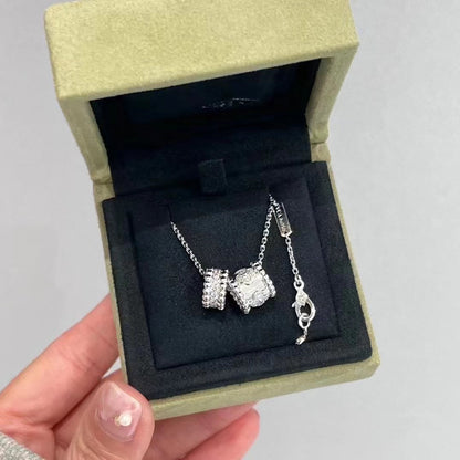 [Polaidi Jewelry]PERLEE DOUBLE PENDANT SILVER DIAMOND NECKLACE