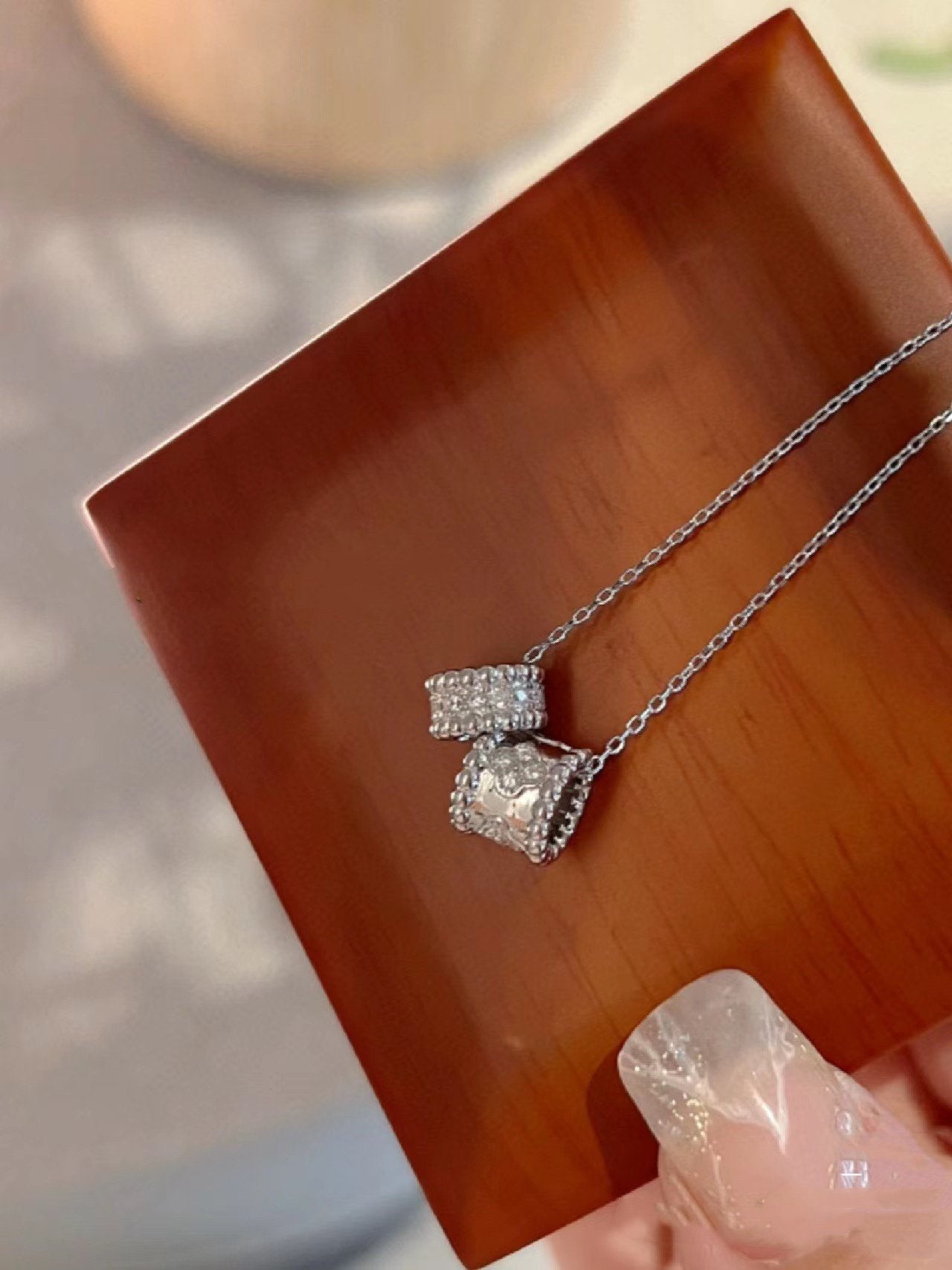 [：Polaidi Jewelry]ぺルレ ダブルペンダント シルバーダイヤモンドネックレス