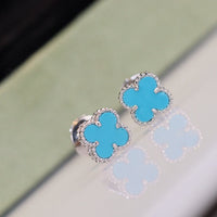[Perlaura Jewelry ]CLOVER MINI TURQUOISE SILVER STUD EARRINGS