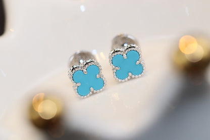 [：Polaidi Jewelry]CLOVER MINI TURQUOISE SILVER STUD EARRINGS