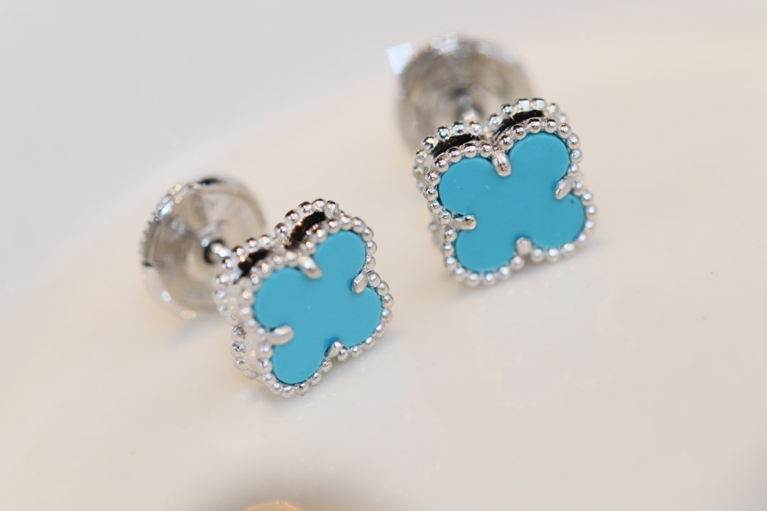 [：Polaidi Jewelry]CLOVER MINI TURQUOISE SILVER STUD EARRINGS
