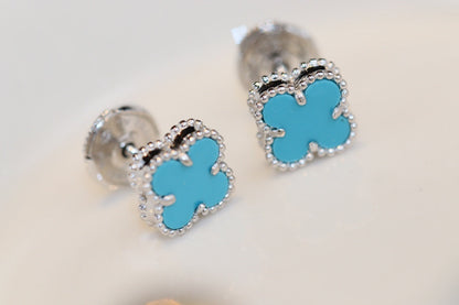 [：Polaidi Jewelry]CLOVER MINI TURQUOISE SILVER STUD EARRINGS