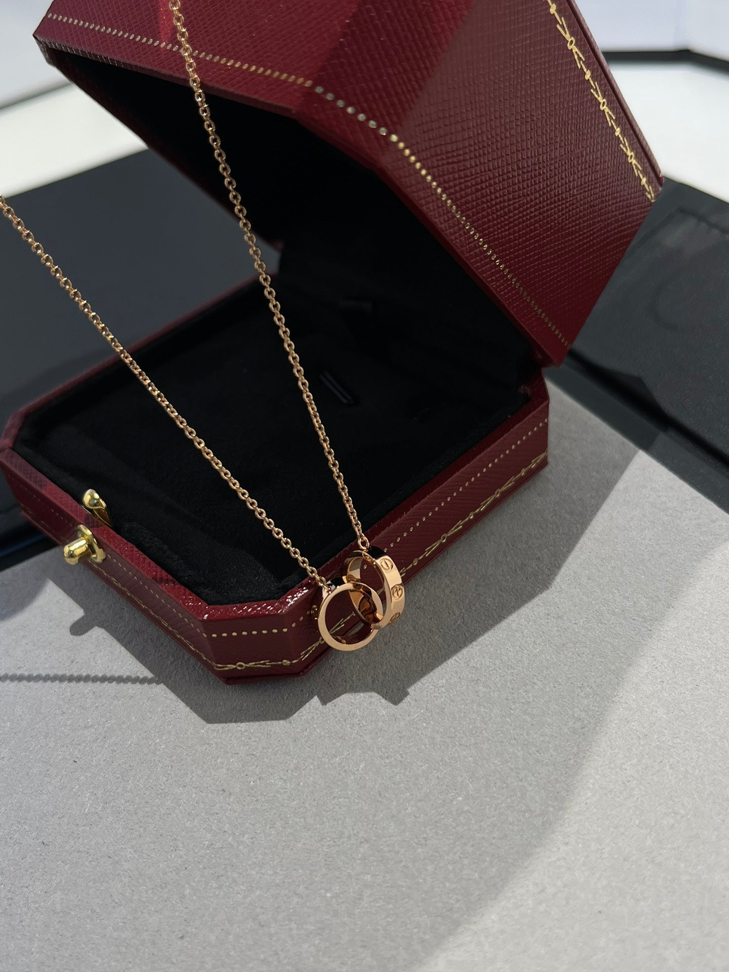 [：Polaidi Jewelry]LOVEネックレスダブルリングピンクゴールド