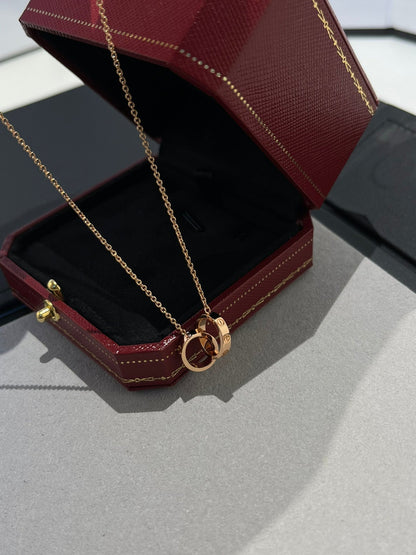 [：Polaidi Jewelry]LOVEネックレスダブルリングピンクゴールド