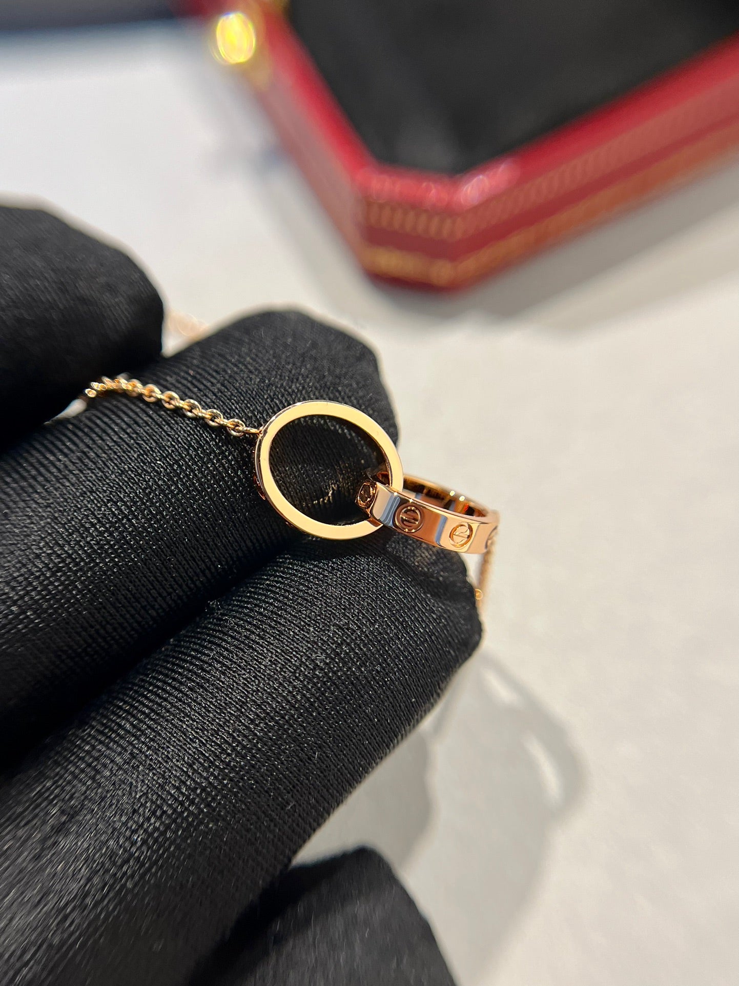 [：Polaidi Jewelry]LOVEネックレスダブルリングピンクゴールド