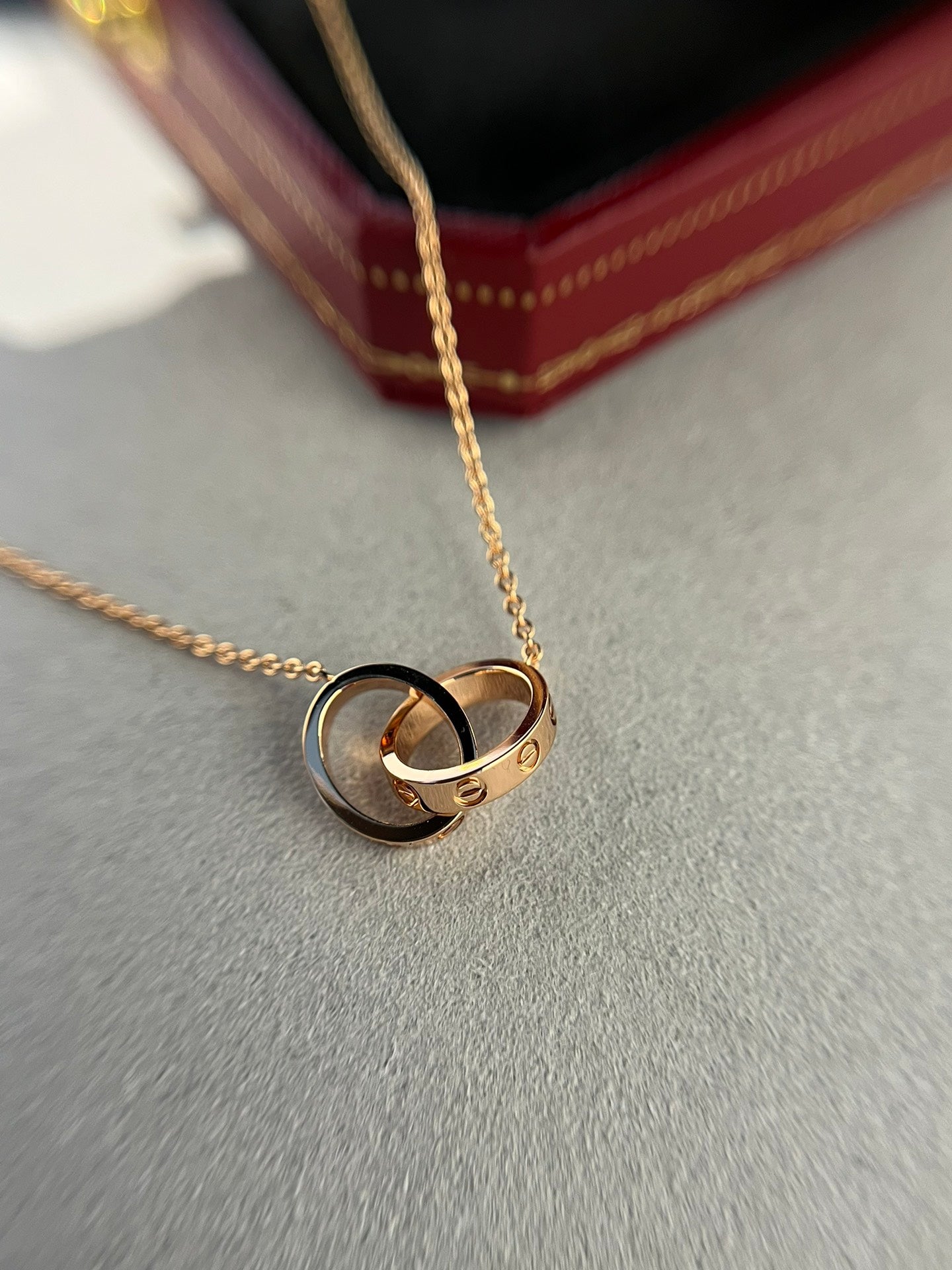 [：Polaidi Jewelry]LOVEネックレスダブルリングピンクゴールド