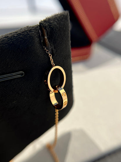 [：Polaidi Jewelry]LOVEネックレスダブルリングピンクゴールド