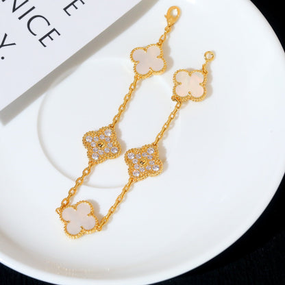 [：Polaidi Jewelry]クローバー ブレスレット 5モチーフ ホワイトマザーオブパール ダイヤモンド