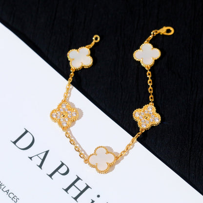 [：Polaidi Jewelry]クローバー ブレスレット 5モチーフ ホワイトマザーオブパール ダイヤモンド