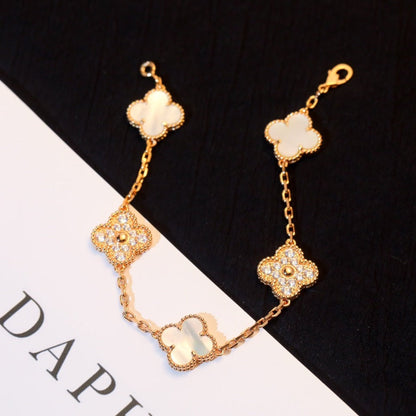 [：Polaidi Jewelry]クローバー ブレスレット 5モチーフ ホワイトマザーオブパール ダイヤモンド