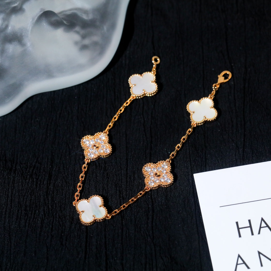 [：Polaidi Jewelry]クローバー ブレスレット 5モチーフ ホワイトマザーオブパール ダイヤモンド