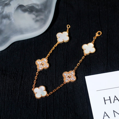 [：Polaidi Jewelry]クローバー ブレスレット 5モチーフ ホワイトマザーオブパール ダイヤモンド