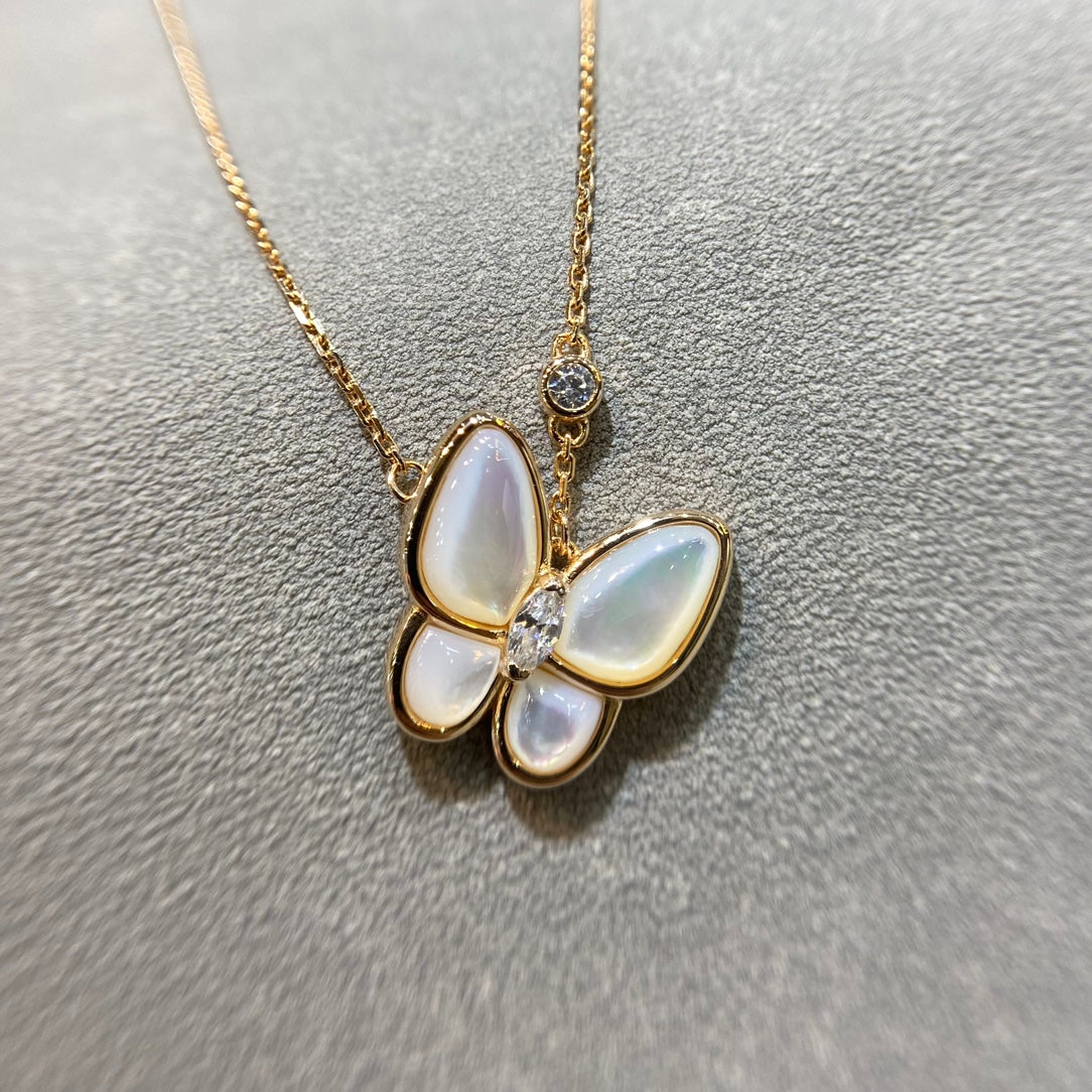 [：Polaidi Jewelry]バタフライ MOP ダイヤモンドネックレス