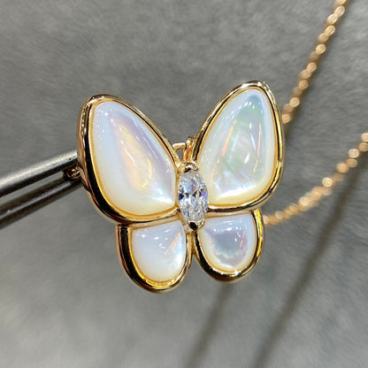 [：Polaidi Jewelry]バタフライ MOP ダイヤモンドネックレス