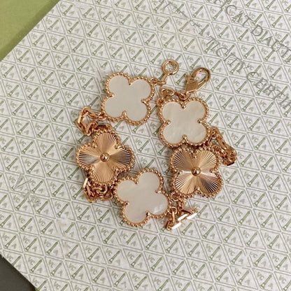 [：Polaidi Jewelry]クローバーブレスレット 5モチーフ ホワイトマザーオブパール ピンクゴールド