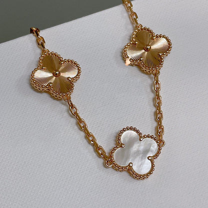 [：Polaidi Jewelry]クローバーブレスレット 5モチーフ ホワイトマザーオブパール ピンクゴールド