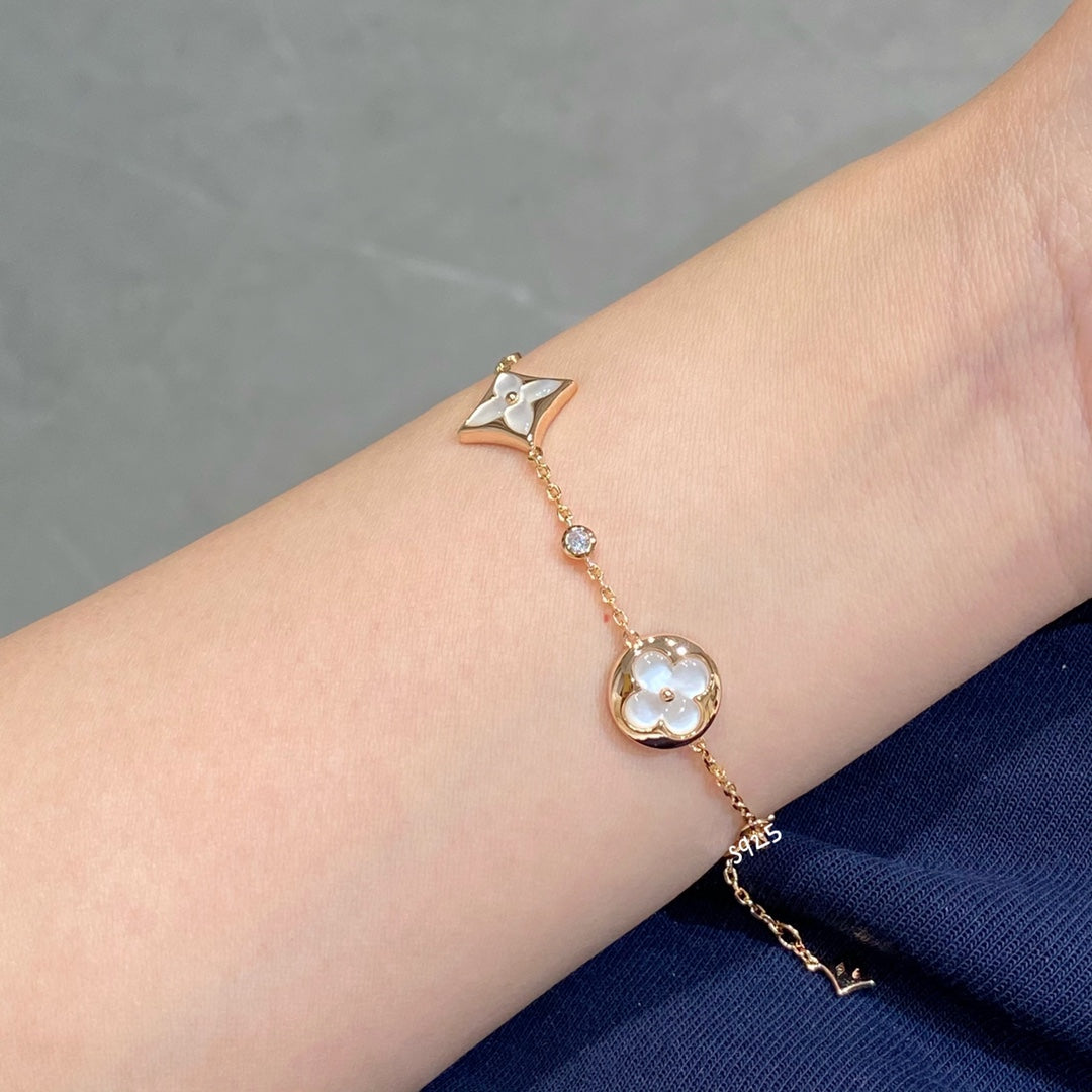 [：Polaidi Jewelry]STAR AND SUN 4 MOTIF WHITE MOP PINK GOLD BRACELET