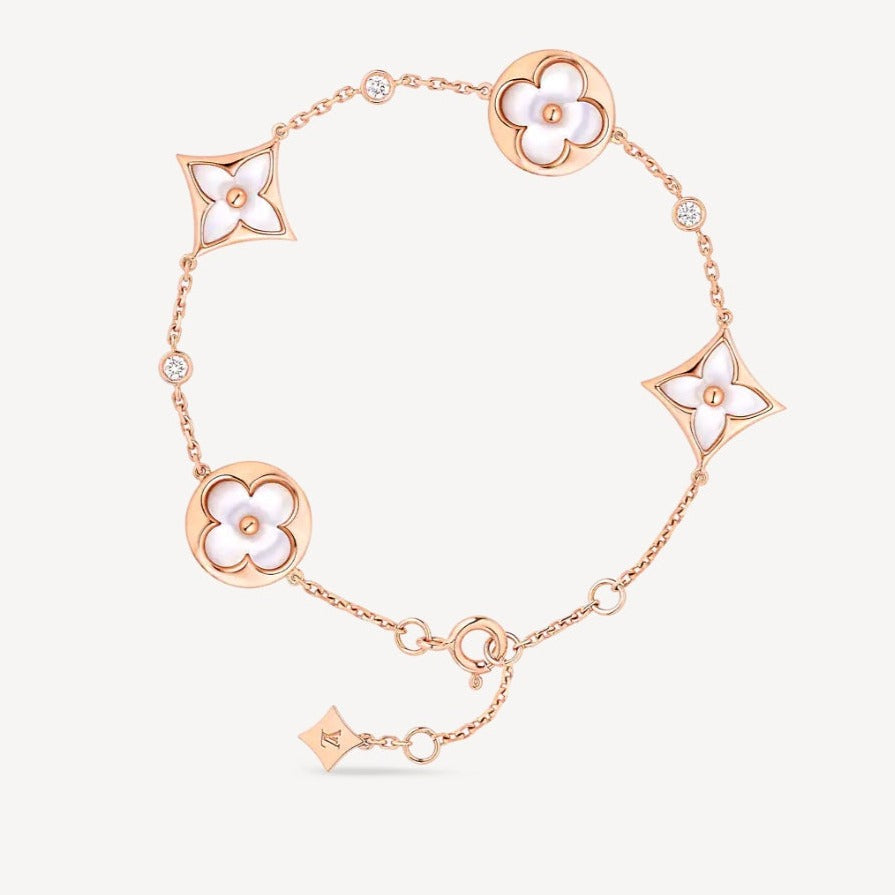 [Polaidi Jewelry]STAR AND SUN 4 MOTIF WHITE MOP PINK GOLD BRACELET