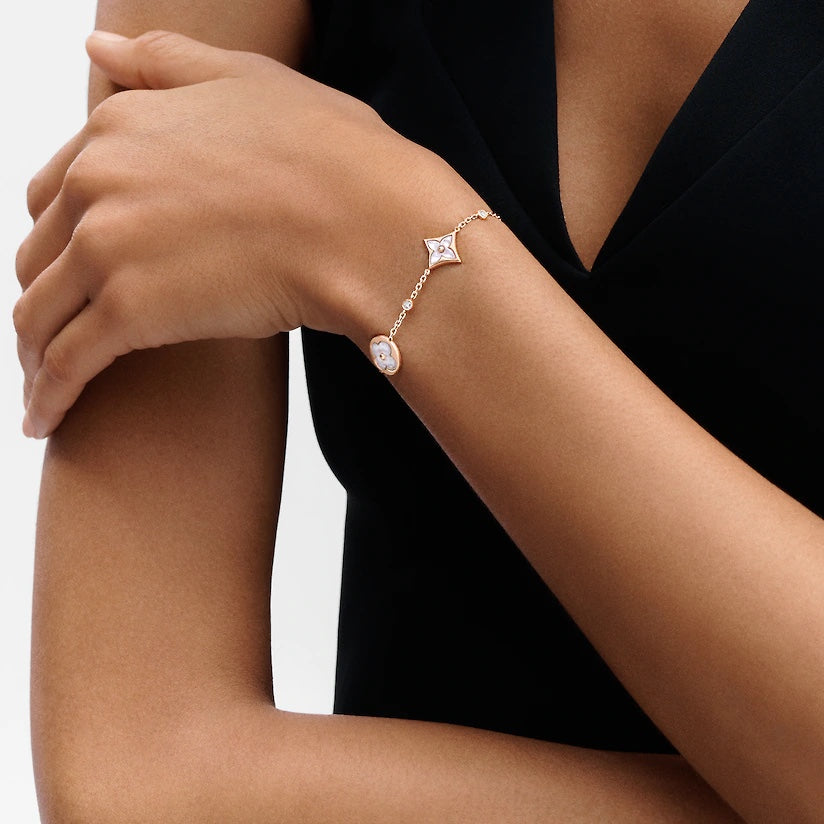 [Polaidi Jewelry]STAR AND SUN 4 MOTIF WHITE MOP PINK GOLD BRACELET