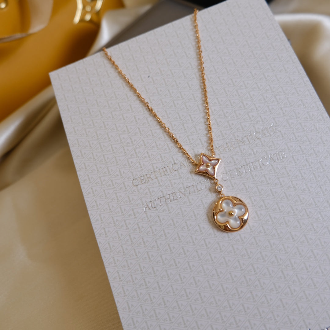 [:Polaidi Jewelry]スターアンドサン ホワイトMOP 2モチーフ ピンクゴールドネックレス