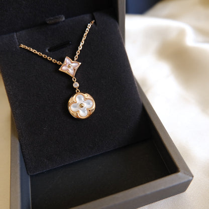 [:Polaidi Jewelry]スターアンドサン ホワイトMOP 2モチーフ ピンクゴールドネックレス