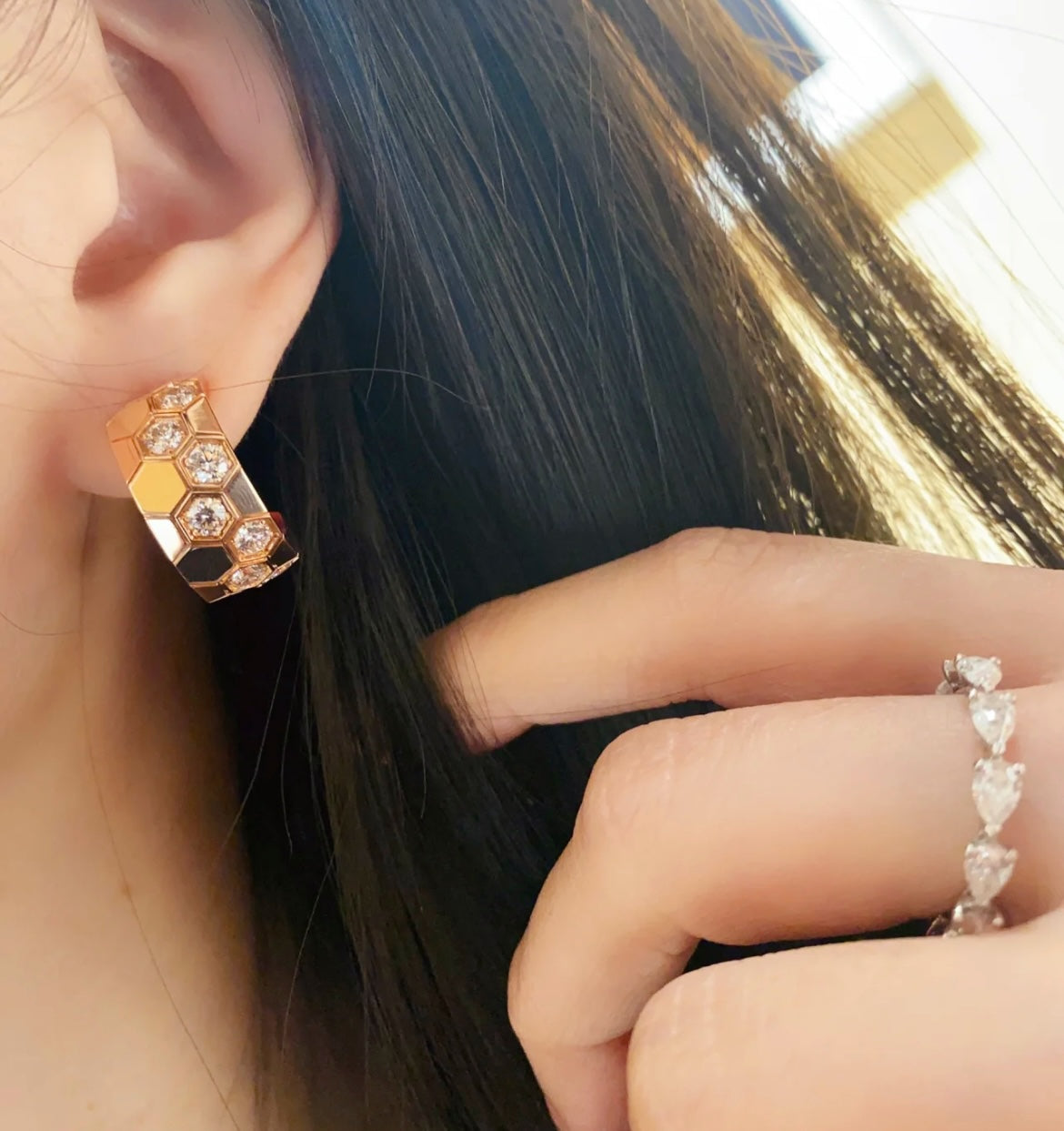 [：Polaidi Jewelry]BEE LOVEダイヤモンドフープピアス