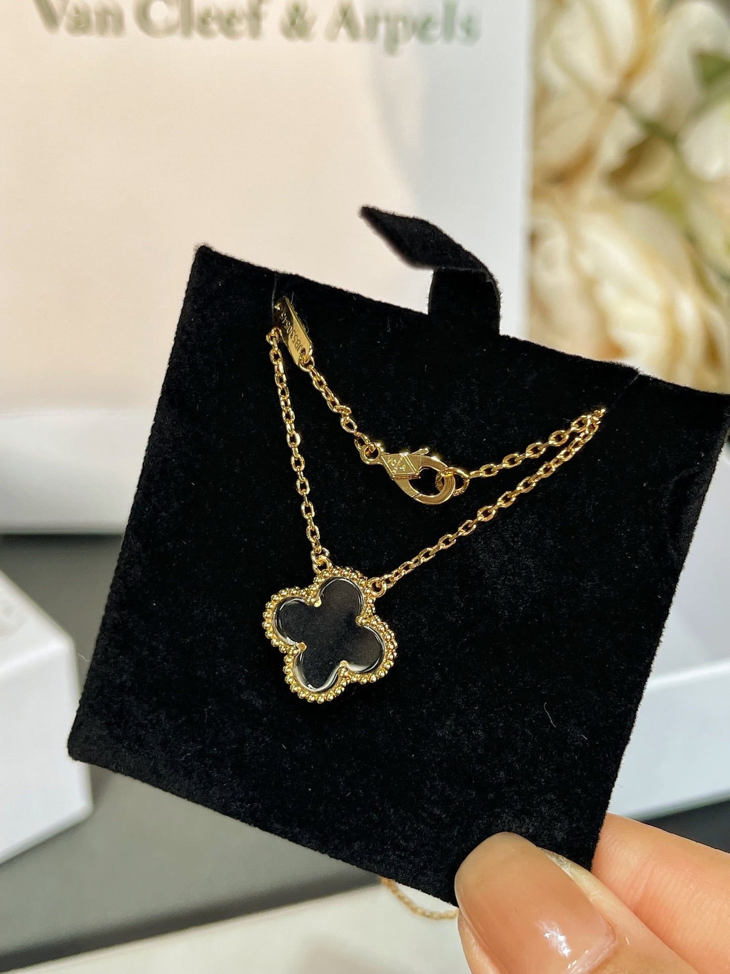 [Polaidi Jewelry]CLOVER ROCK CRYSTAL ROSE GOLD NECKLACE