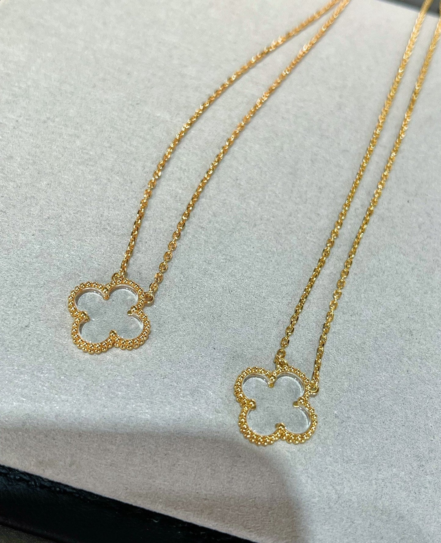 [:Polaidi Jewelry]クローバー ロッククリスタル ローズゴールドネックレス