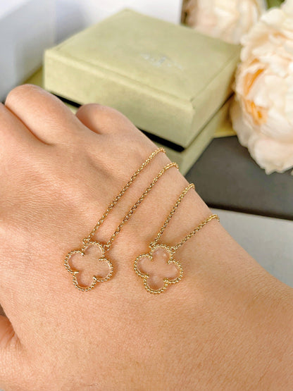 [Polaidi Jewelry]CLOVER ROCK CRYSTAL ROSE GOLD NECKLACE