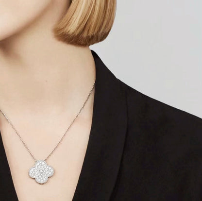 [：Polaidi Jewelry]クローバー 25mm ラージペンダント ダイヤモンドパヴェ シルバーネックレス