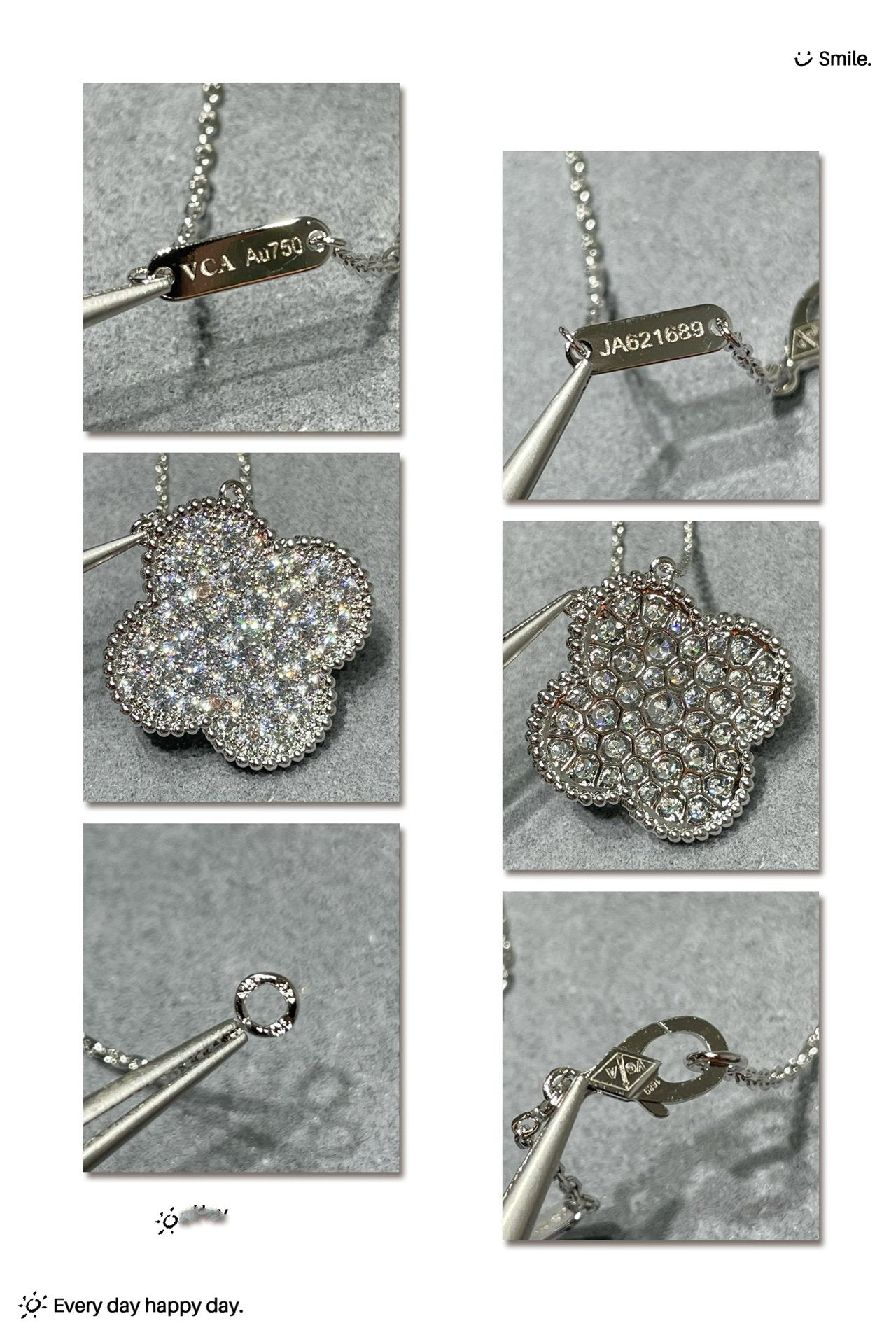 [：Polaidi Jewelry]クローバー 25mm ラージペンダント ダイヤモンドパヴェ シルバーネックレス