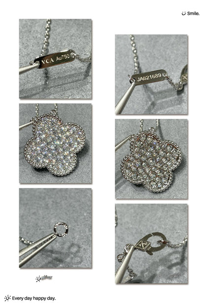 [：Polaidi Jewelry]クローバー 25mm ラージペンダント ダイヤモンドパヴェ シルバーネックレス